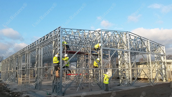 Steel framework under construction for anindustrial building